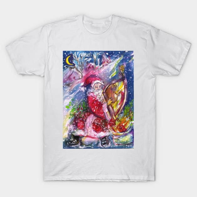 SANTA CLAUS PLAYING HARP IN MOON LIGHT Christmas Night T-Shirt by BulganLumini